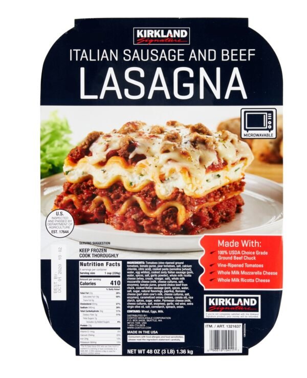 Kirkland Lasaña Salchicha Italiana y Carne de Res (2/1.36kg)